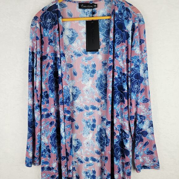 Bohemian 2XL Long Cardigan Duster Sheer Pink Blue Floral Romantic Fairycore - Picture 2 of 11